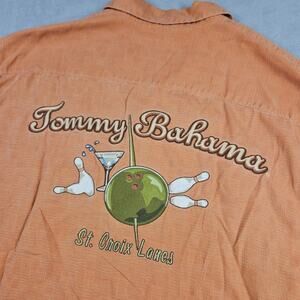 Tommy Bahama Shirt Mens XL Orange Silk Bowling St Croix Lanes Embroidered
